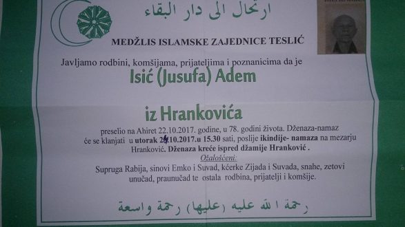 Smrtovnica rahmetli Isić Adem