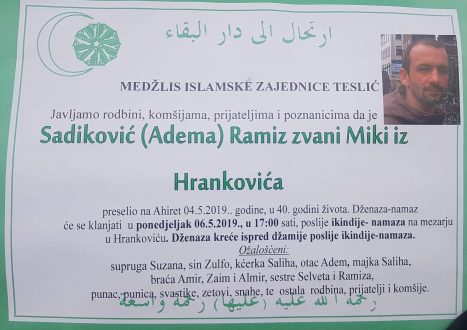 Smrtovnica rahmetli Sadiković Ramiz