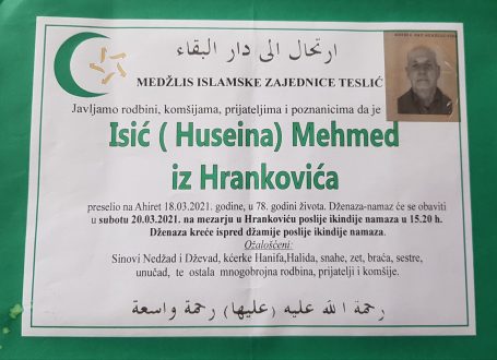 Smrtovnica rahmetli Isić Mehmed