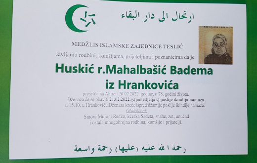 Smrtovnica rahmetli Huskić Badema