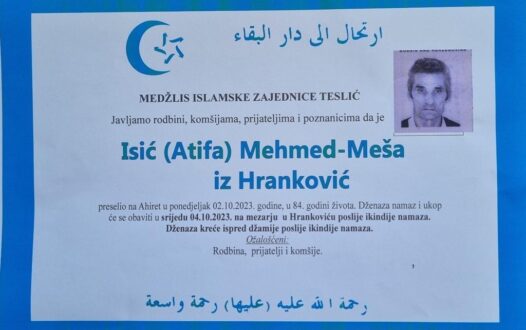 Smrtovnica rahmetli Isić Mehmed-Meša iz Hrankovića