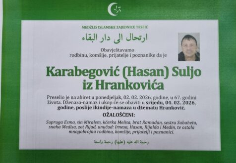 Smrtovnica rahmetli Karabegović Suljo iz Hrankovića