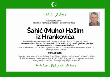 Smrtovnica rahmetli Šahić Hašim iz Hrankovića
