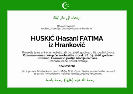 Smrtovnica rahmetli Huskić Fatima