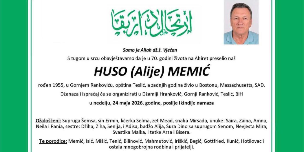 Smrtovnica rahmetli Huso Memić