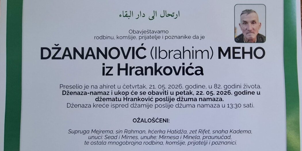 Smrtovnica rahmetli Meho Džananović