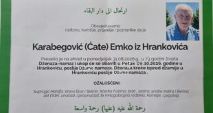 Smrtovnica rahmetli Karabegović (Ćate) Emko